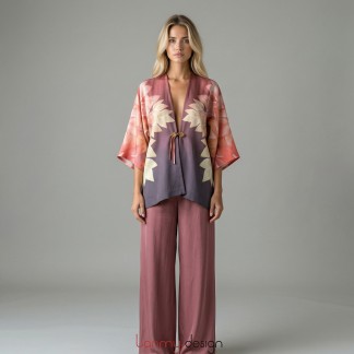Silk kimono shirt with the orange lotus